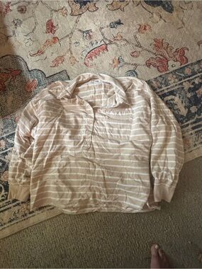 aerie Beige and White Striped Lightweight sweatshirt